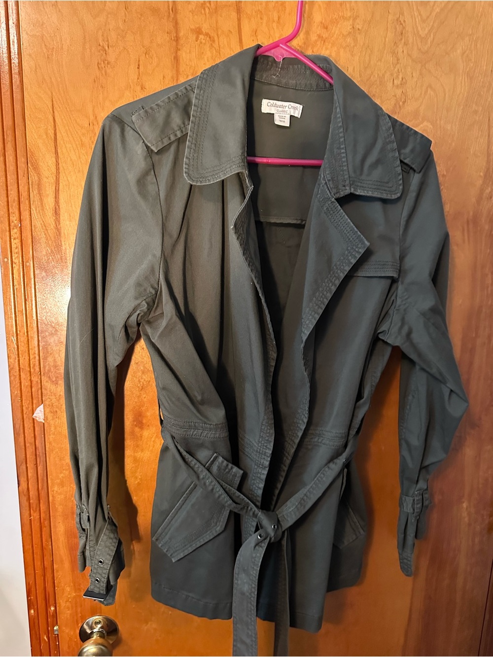 Coldwater Creek Olive Green Belted Trench Jacket